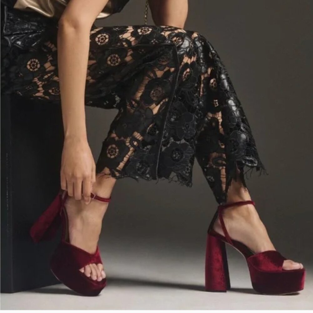 SCHUTZ Burgundy Velvet Platform Sandals